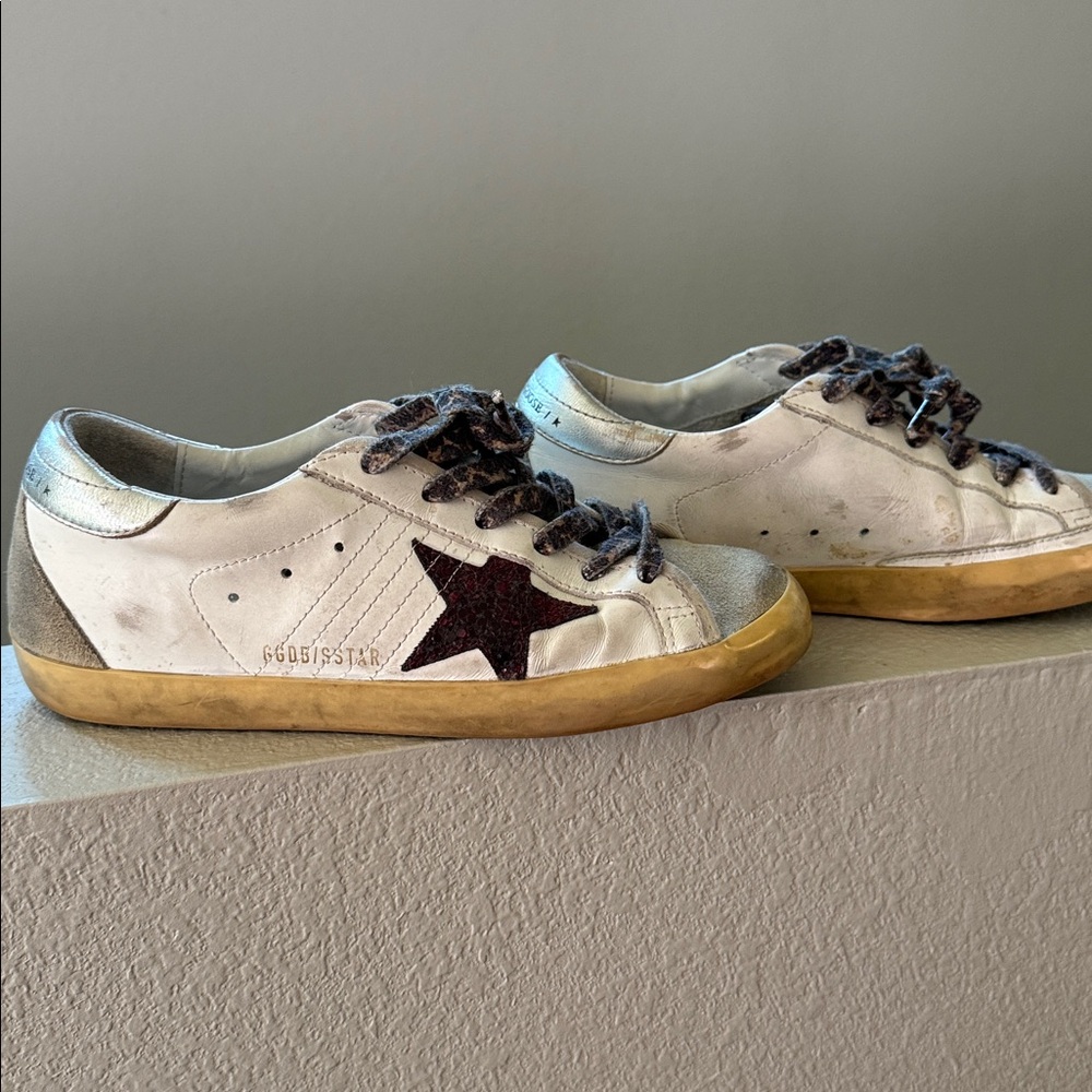 Golden Goose White Sneakers with Burgundy Star size 38 - Picture 6 of 12